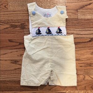 Yellow Seersucker Smocked Sailboat Jon Jon Shortall